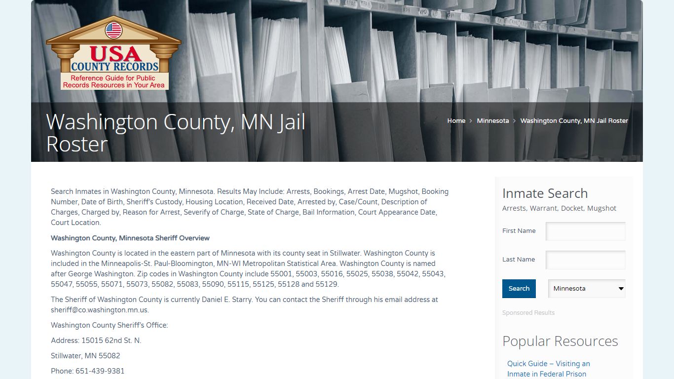 Washington County, MN Jail Roster | Name Search